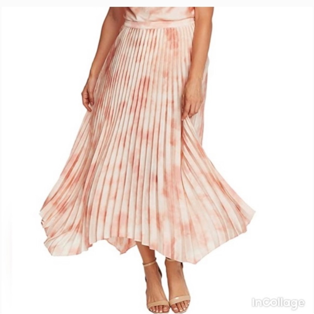 Vince Camuto Blush Tie-Dye Pleated Midi Skirt
